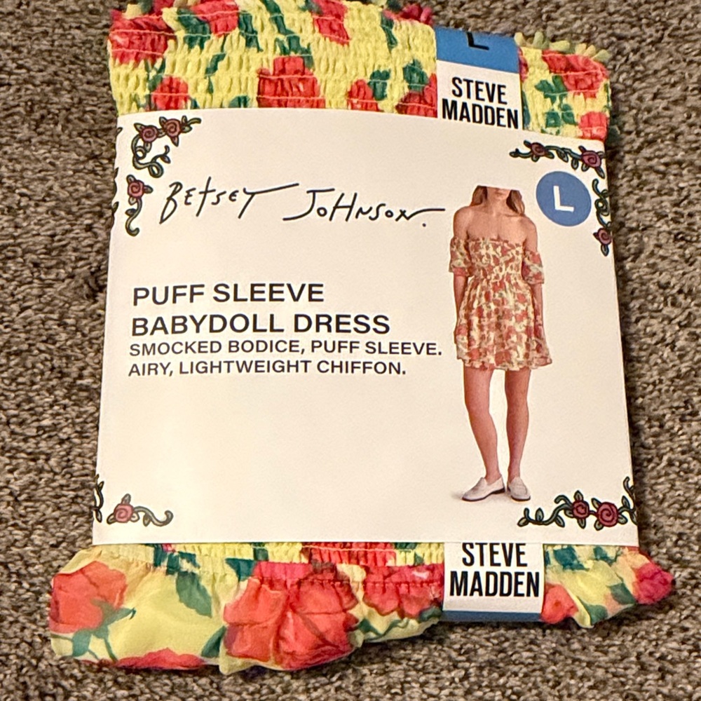 Steve Madden Yellow Floral Puff Sleeve Babydoll Dress